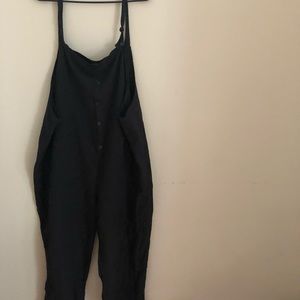 Black Jumpsuit/ Cotton/ Linen Blend Overalls